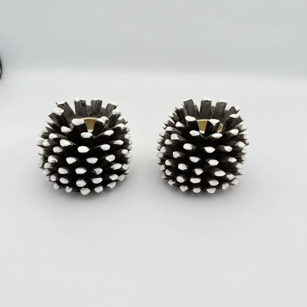 SET‎ of 2 Pine Cone Candlestick HOLDERS Christmas Holiday  Rustic Decor